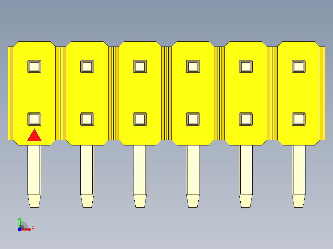 彩色公排针 100mil 2.54mm 系列-DS1022_yellow_2x06p_100mil_TypeD_rev1.0前视图