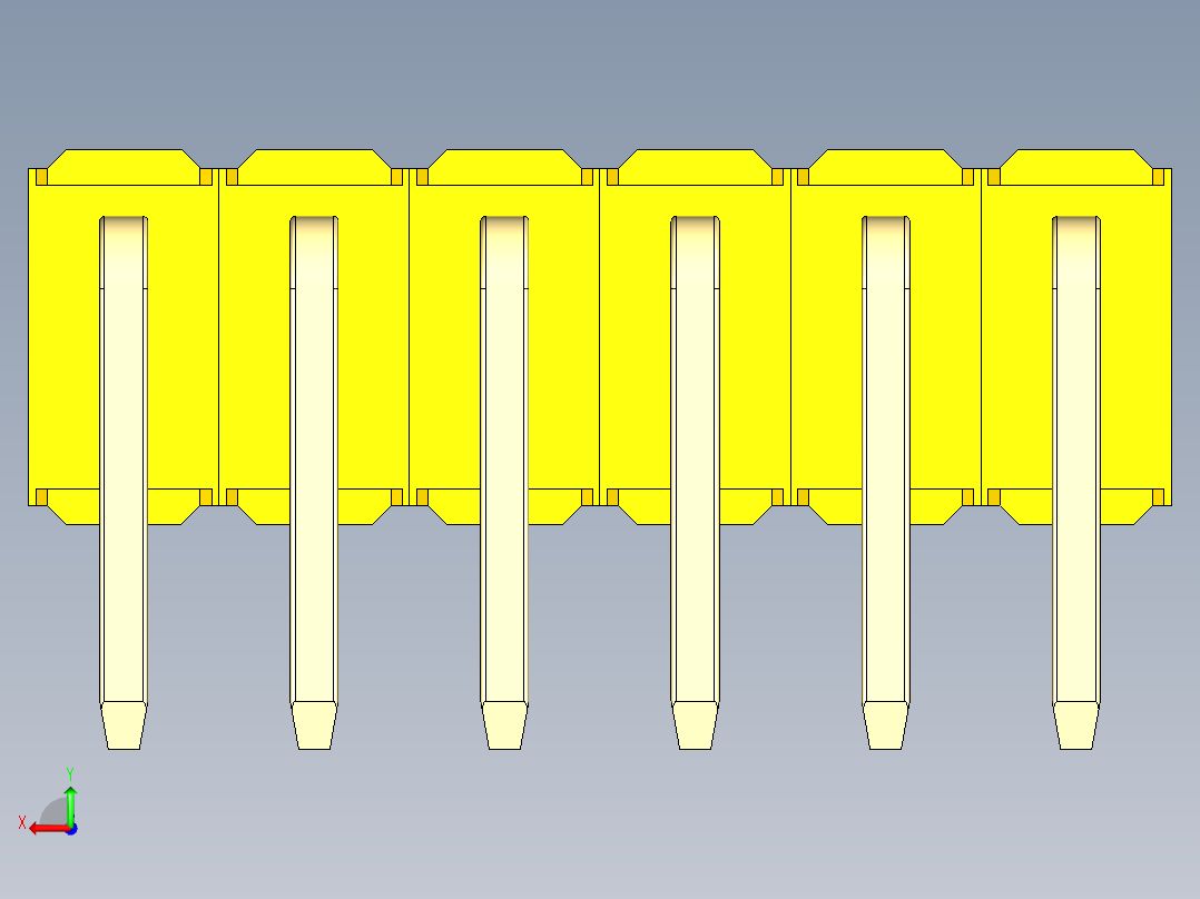 彩色公排针 100mil 2.54mm 系列-DS1022_yellow_2x06p_100mil_TypeD_rev1.0后视图