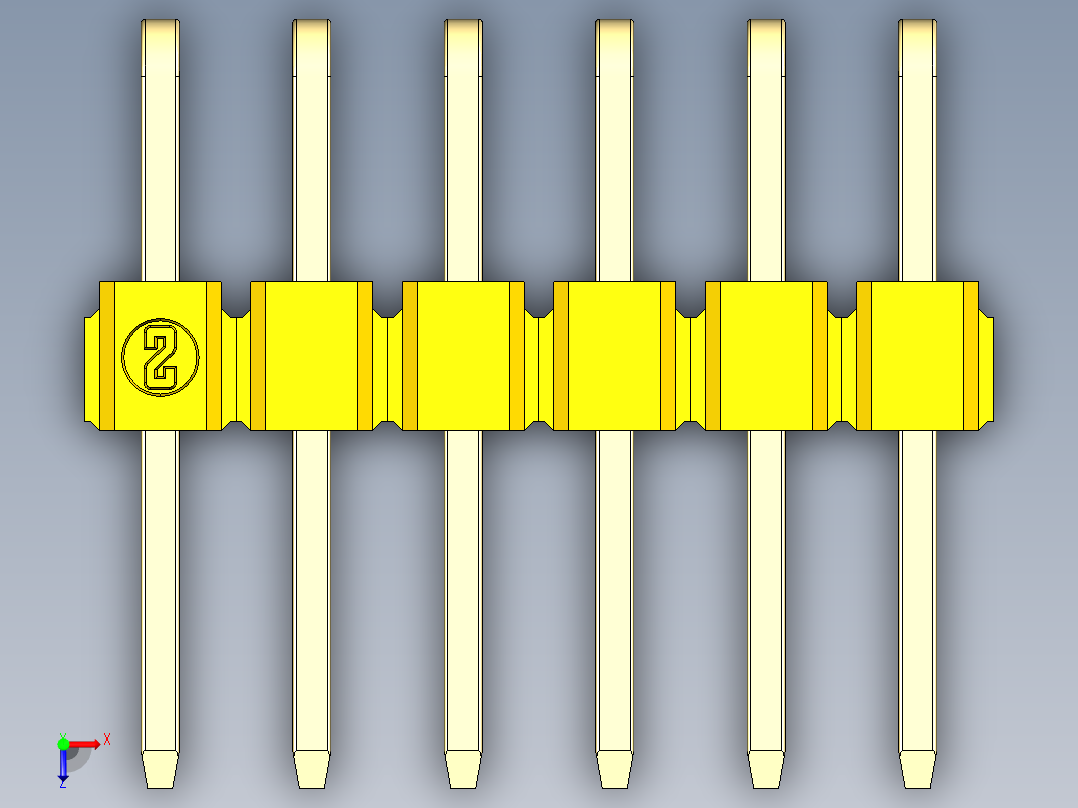 彩色公排针 100mil 2.54mm 系列-DS1022_yellow_2x06p_100mil_TypeD_rev1.0俯视图