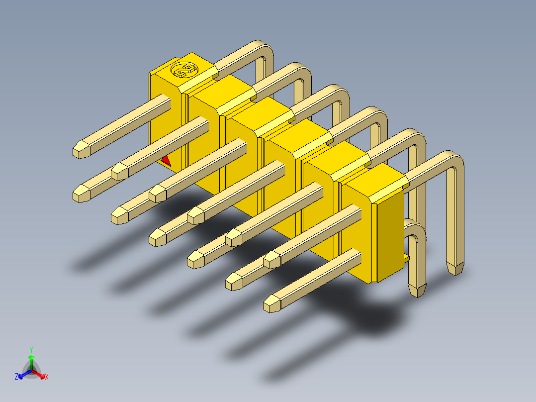 彩色公排针 100mil 2.54mm 系列-DS1022_yellow_2x06p_100mil_TypeD_rev1.0正等轴测图