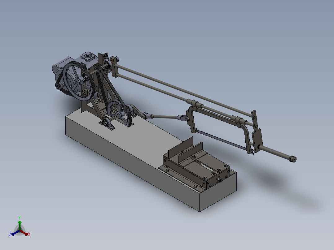 金工锯床电动弓锯3D模型图纸 Solidworks设计正等轴测图