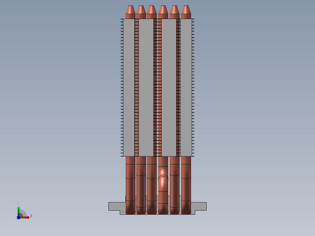 单面六铜管散热器前视图