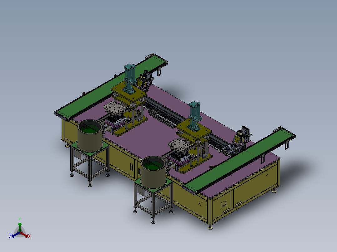 新能源动力电池装支架中框套钉设备sw21可编辑正等轴测图