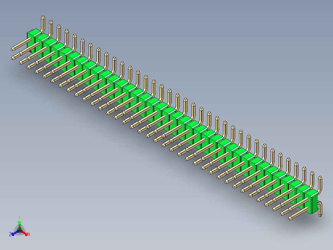 彩色公排针 100mil 2.54mm 系列-DS1022_green_72p_100mil_TypeSMT_rev1.0正等轴测图