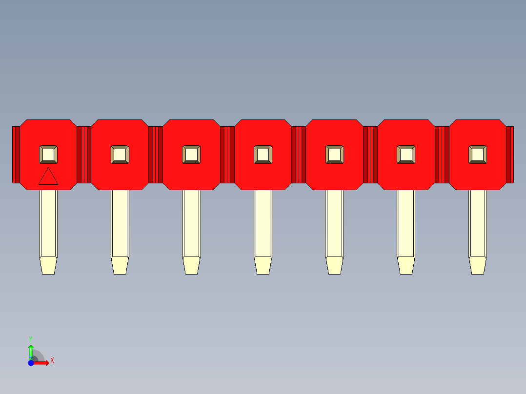 彩色公排针 100mil 2.54mm 系列-DS1022_red_1x07p_100mil_TypeD_rev1.0前视图