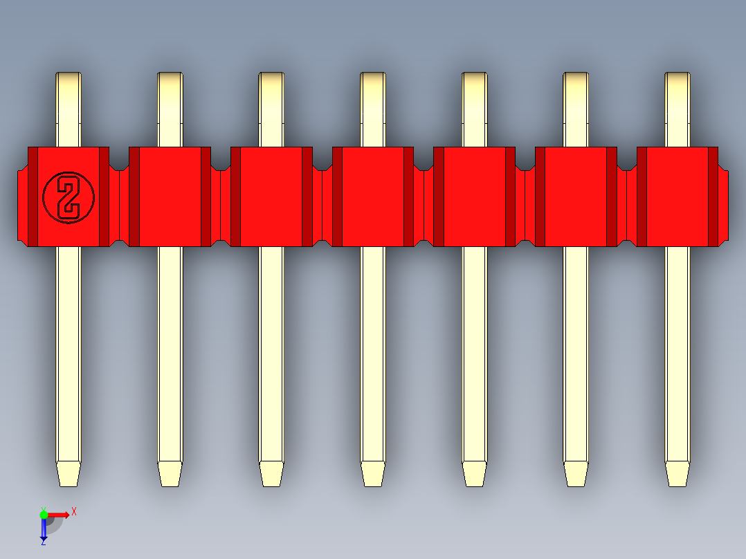彩色公排针 100mil 2.54mm 系列-DS1022_red_1x07p_100mil_TypeD_rev1.0俯视图