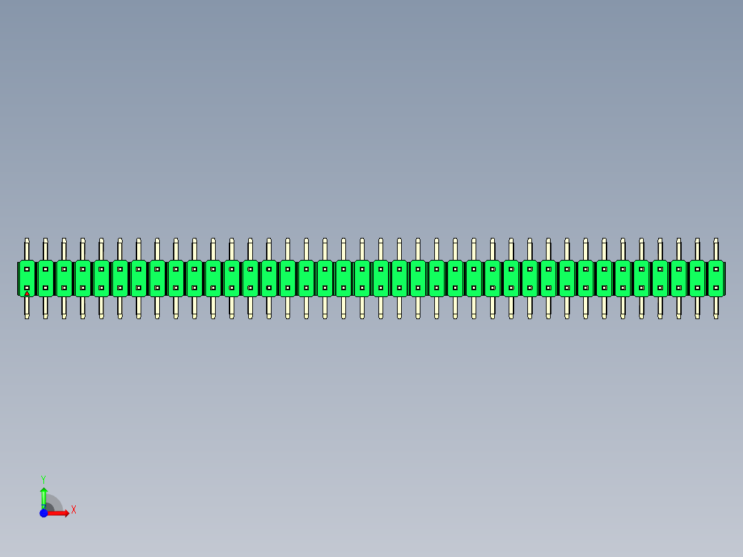 彩色公排针 100mil 2.54mm 系列-DS1022_green_76p_100mil_TypeSMT_rev1.0前视图