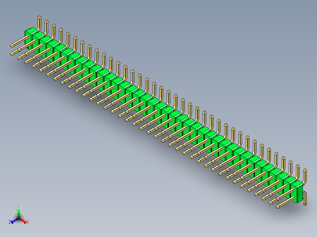 彩色公排针 100mil 2.54mm 系列-DS1022_green_76p_100mil_TypeSMT_rev1.0正等轴测图