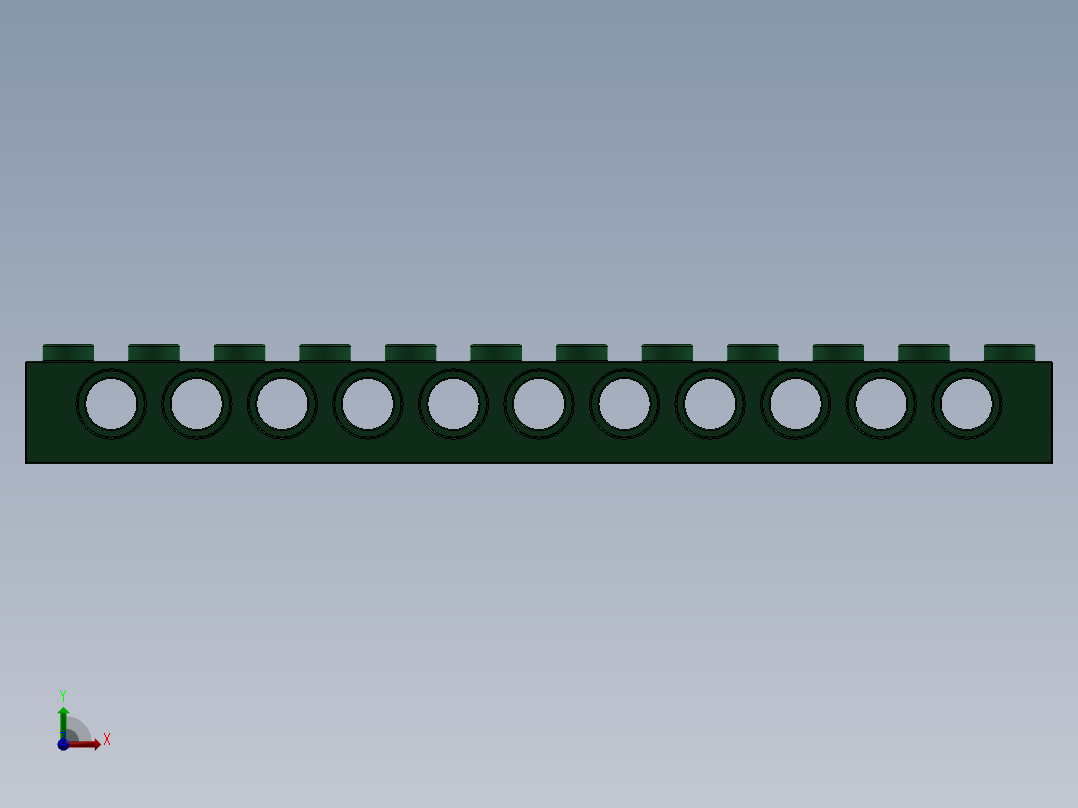 乐高机械组积木（横梁）-42100559 - 3895 Dark Green Technic Brick 1 x 12 with Holes前视图