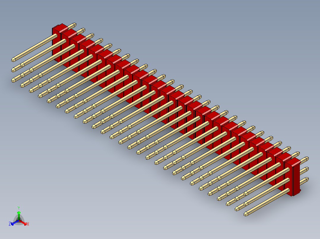 彩色公头100mil（2.54mm）系列-DS1021_red_3x27p_100mil_Type5_rev1.0正等轴测图
