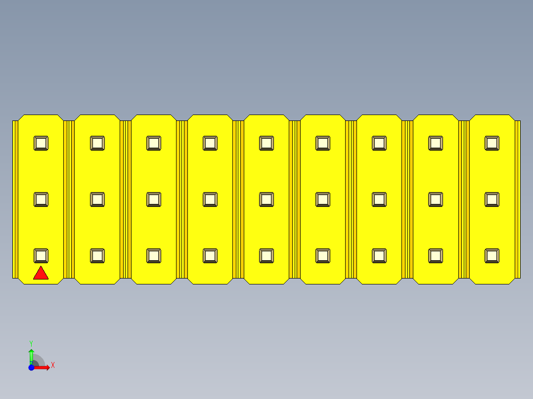 彩色公头100mil（2.54mm）系列-DS1021_yellow_3x09p_100mil_Type5_rev1.0前视图