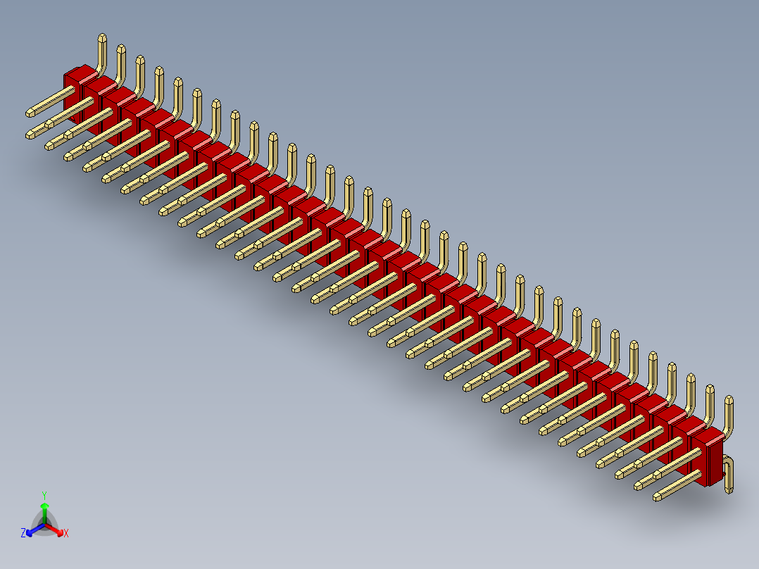 彩色公排针 100mil 2.54mm 系列-DS1022_red_68p_100mil_TypeSMT_rev1.0正等轴测图