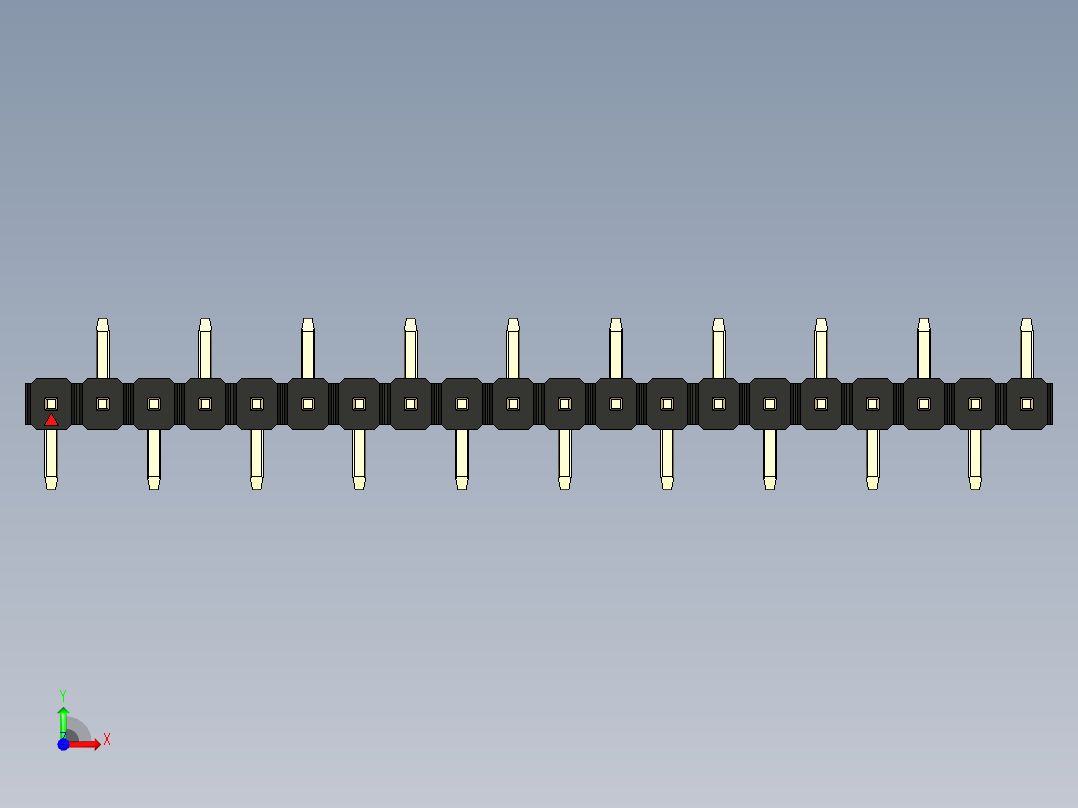 彩色公排针 100mil 2.54mm 系列-DS1022_black_20p_100mil_Type_SMT_R2_rev1.0前视图