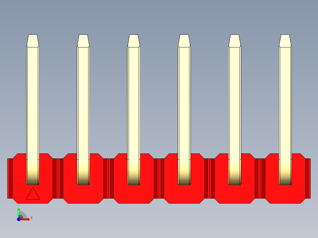 彩色公排针 100mil 2.54mm 系列-DS1022_red_06p_100mil_TypeU_rev1.0前视图