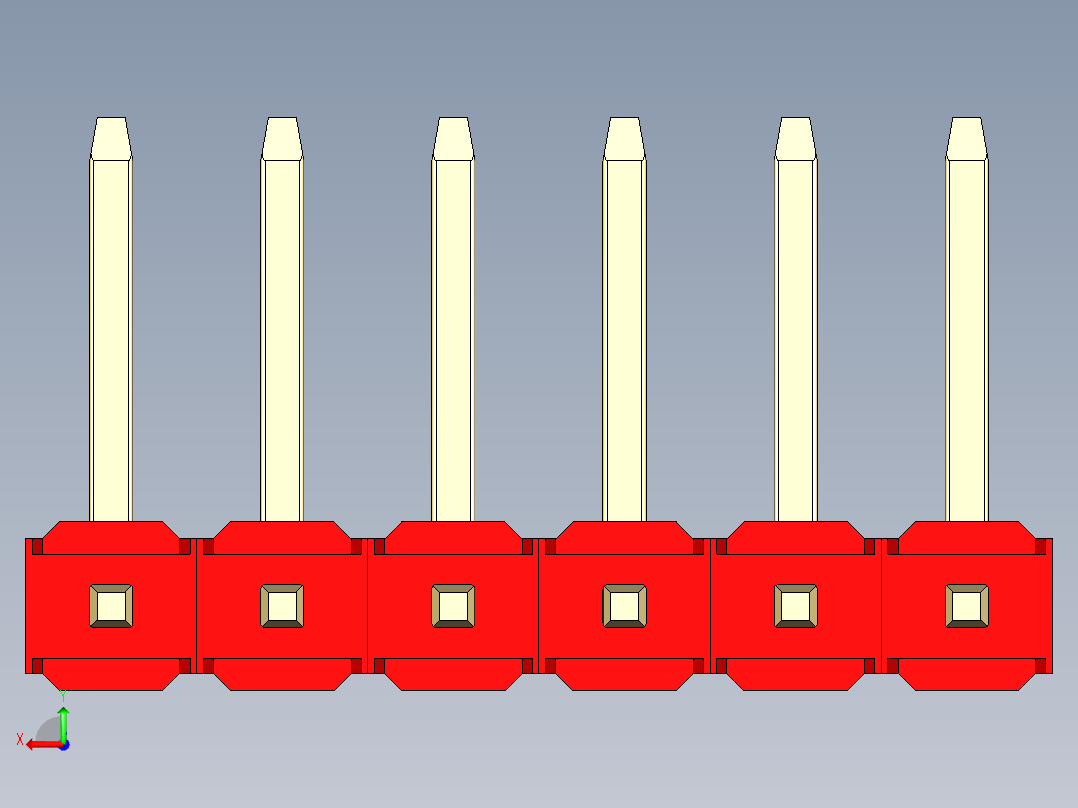 彩色公排针 100mil 2.54mm 系列-DS1022_red_06p_100mil_TypeU_rev1.0后视图