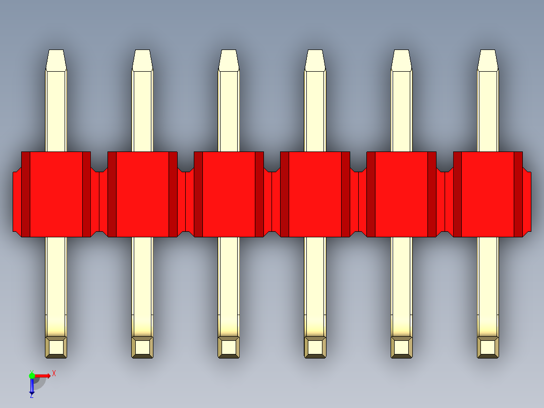 彩色公排针 100mil 2.54mm 系列-DS1022_red_06p_100mil_TypeU_rev1.0俯视图