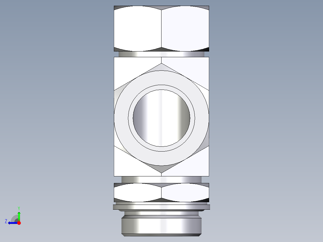 卡套式工业通用硬管接头EO_Adjustable_locknut_run_tee_LEE35LMCF右视图