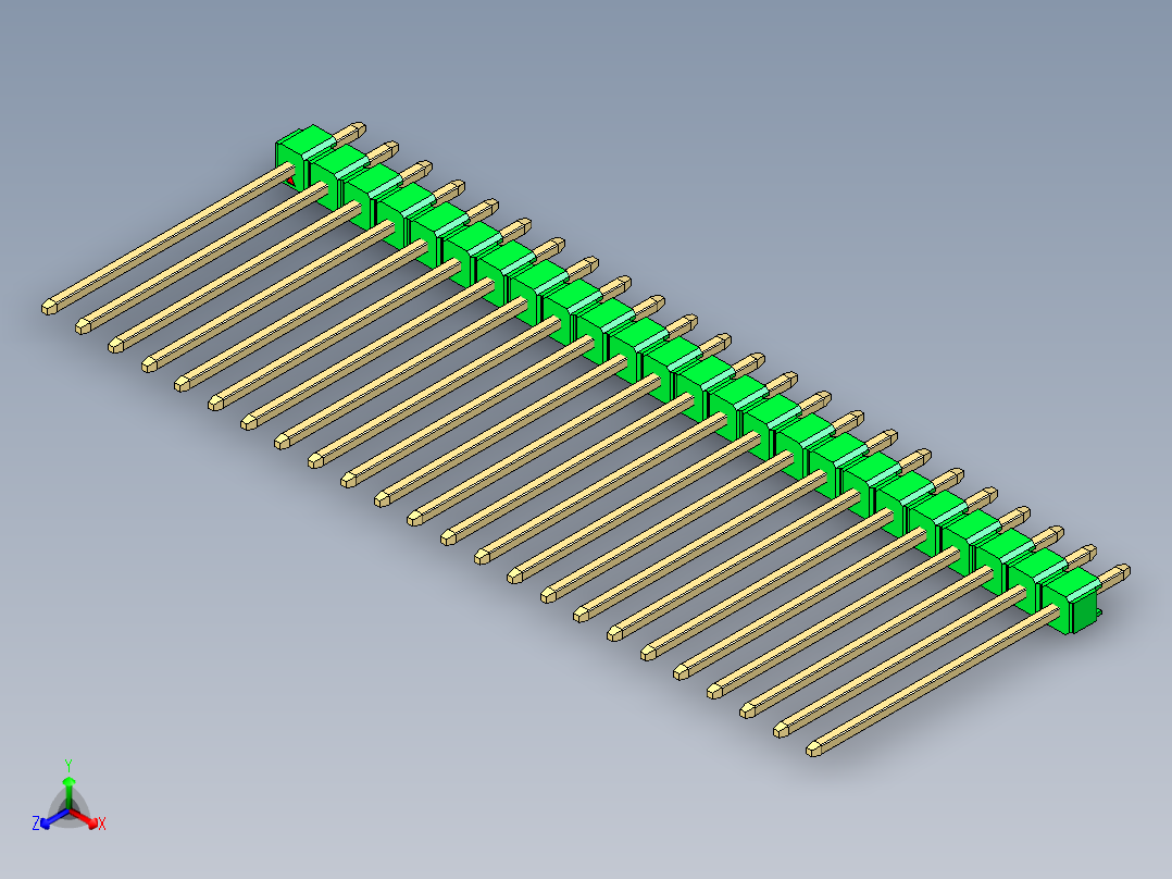 彩色公头100mil（2.54mm）系列-DS1021_green_1x24p_100mil_Type19_rev1.0正等轴测图