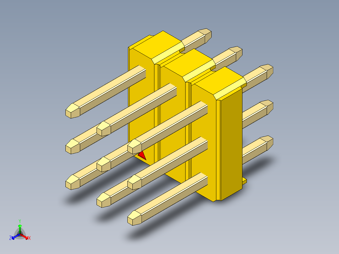 彩色公头100mil（2.54mm）系列-DS1021_yellow_3x03p_100mil_Type1_rev1.0正等轴测图