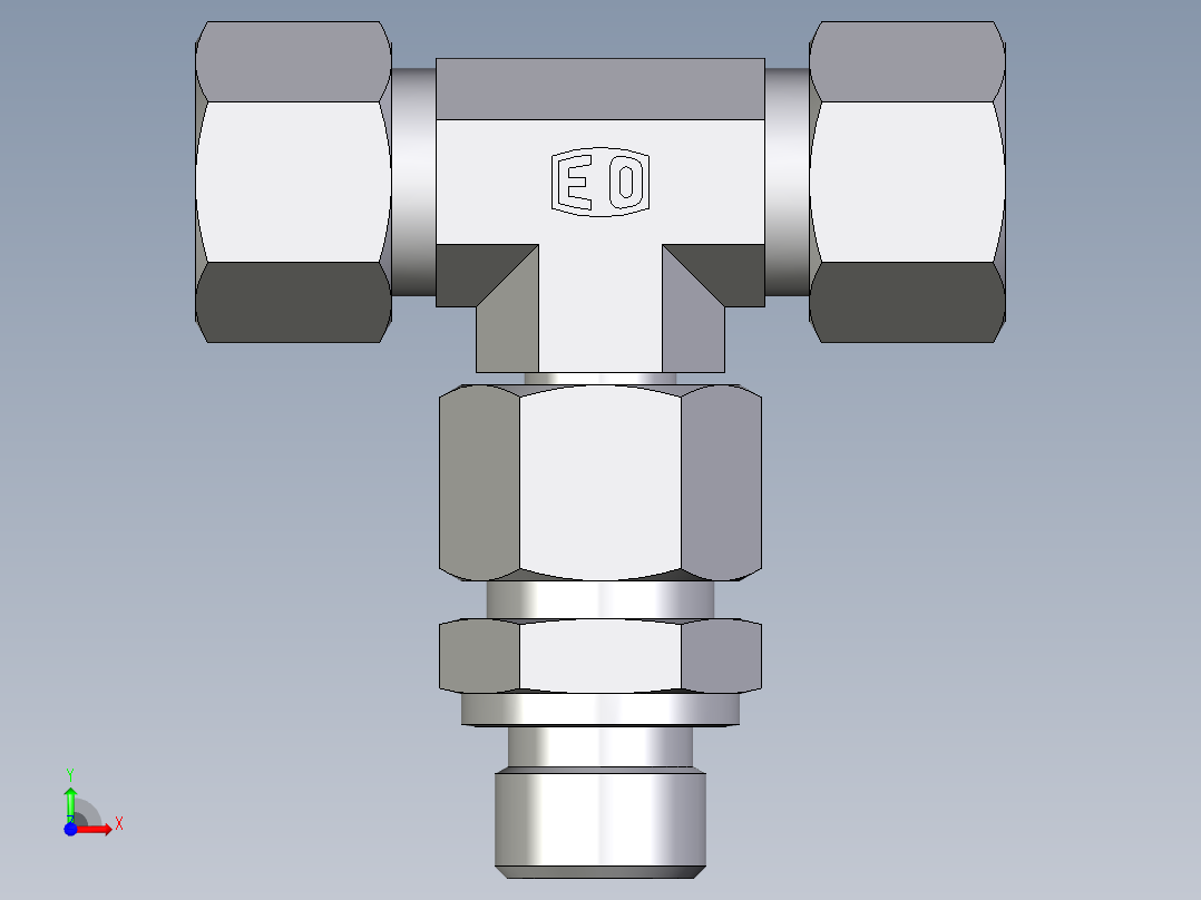 卡套式工业通用硬管接头EO_Assembled_adjustable_standpipe_branch_tee_EVT12LR71前视图