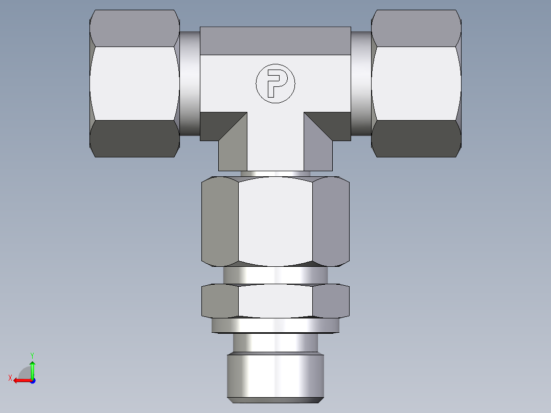 卡套式工业通用硬管接头EO_Assembled_adjustable_standpipe_branch_tee_EVT12LR71后视图