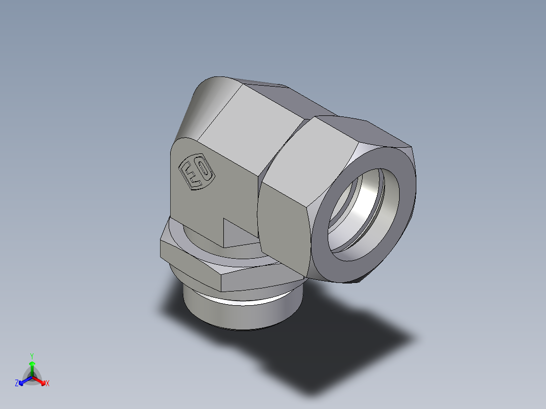 卡套式工业通用硬管接头EO_Adjustable_Locknut_elbow_WEE28ZLMORCF正等轴测图