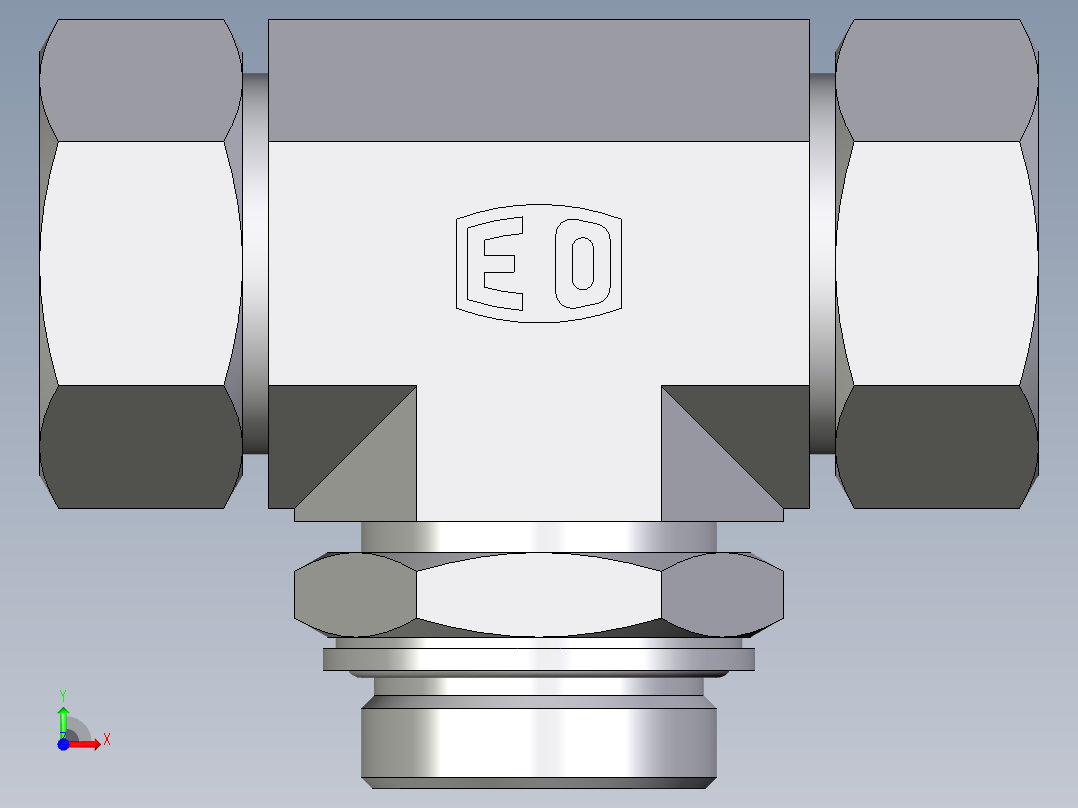 卡套式工业通用硬管接头EO_Adjustable_locknut_branch_tee_TEE35LMCF前视图