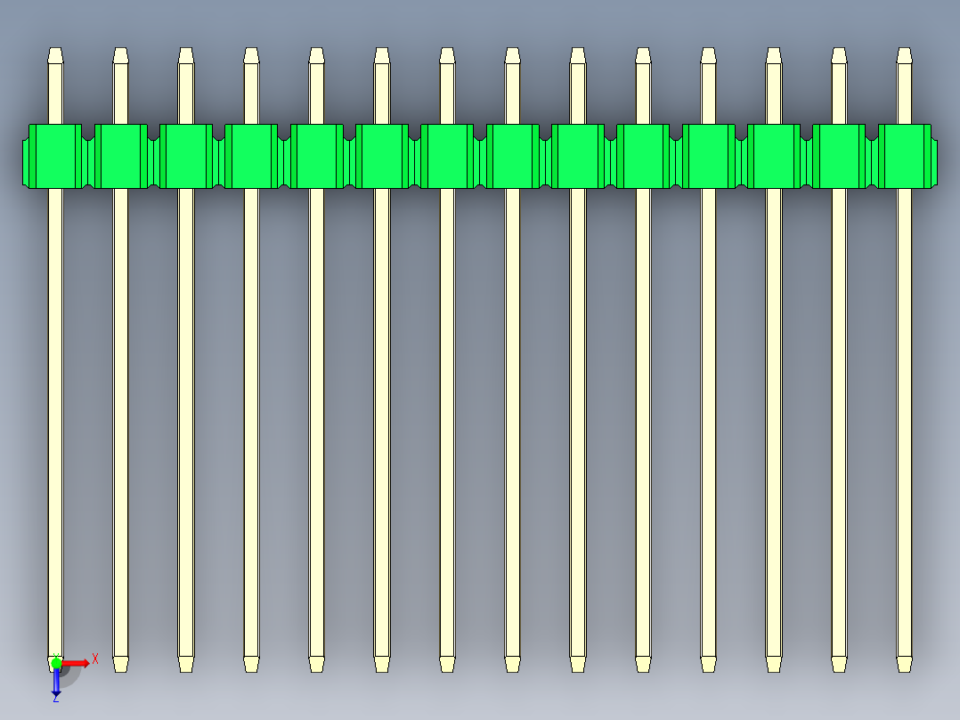 彩色公头100mil（2.54mm）系列-DS1021_green_1x14p_100mil_Type19_rev1.0俯视图