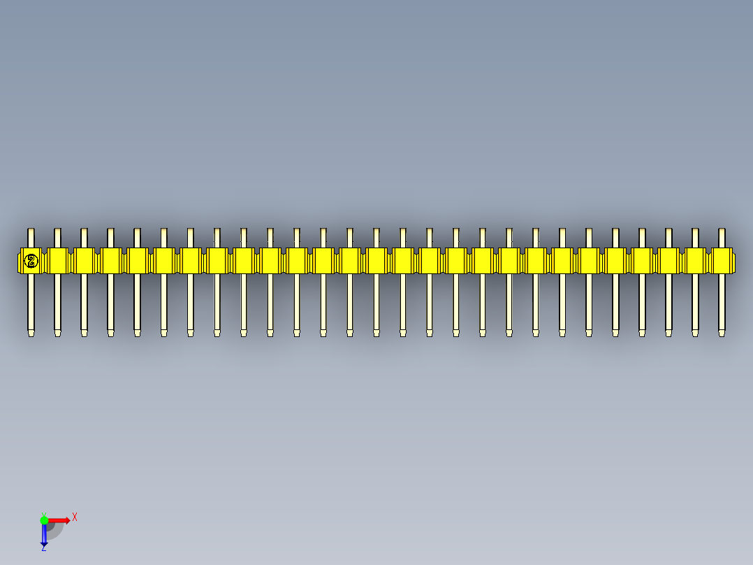 彩色公排针 100mil 2.54mm 系列-DS1022_yellow_1x27p_100mil_TypeD_rev1.0俯视图