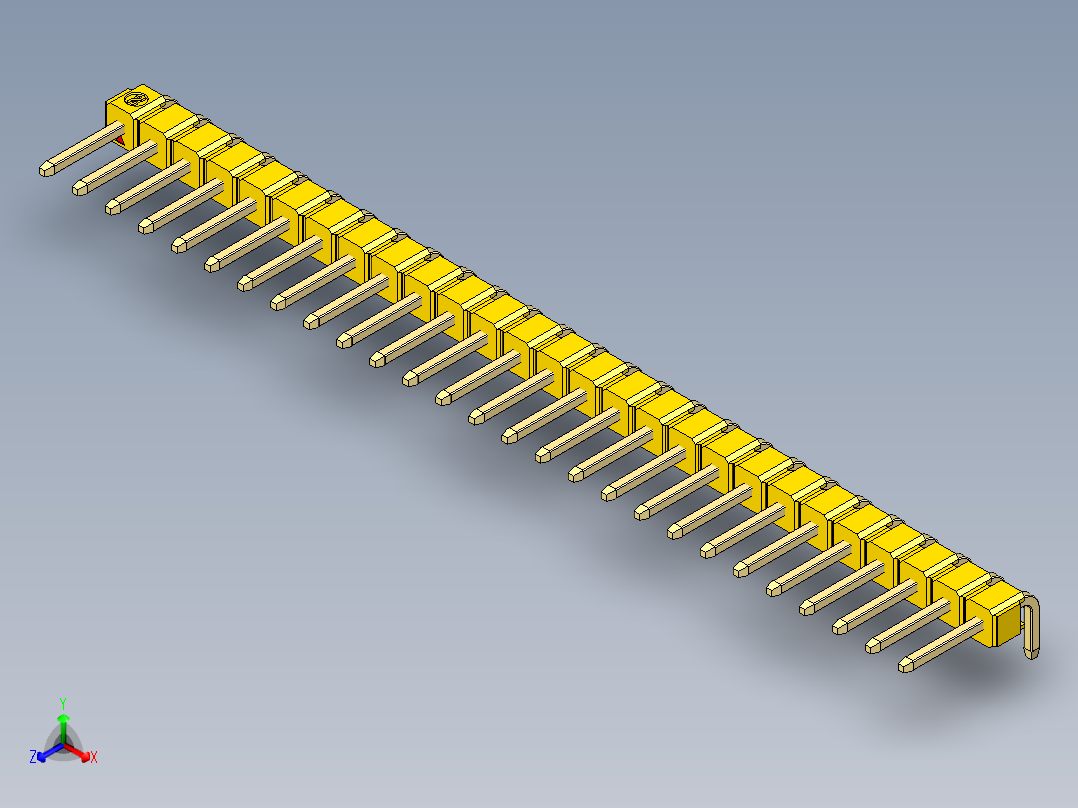 彩色公排针 100mil 2.54mm 系列-DS1022_yellow_1x27p_100mil_TypeD_rev1.0正等轴测图