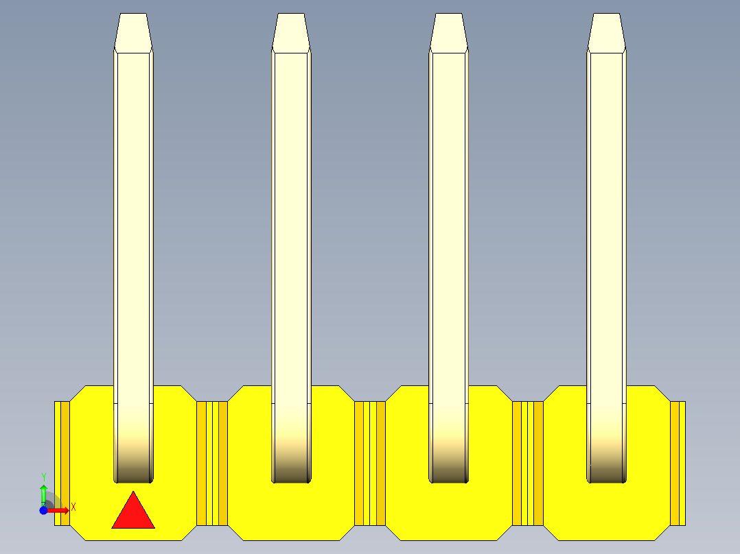 彩色公排针 100mil 2.54mm 系列-DS1022_yellow_04p_100mil_TypeU_rev1.0前视图