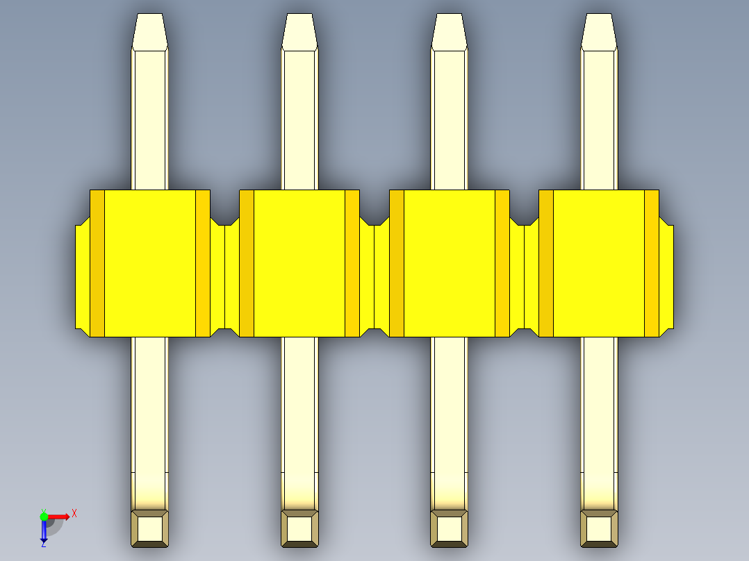 彩色公排针 100mil 2.54mm 系列-DS1022_yellow_04p_100mil_TypeU_rev1.0俯视图