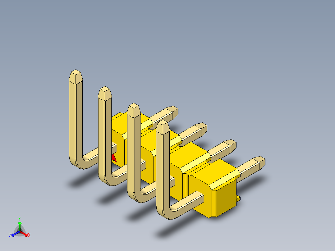 彩色公排针 100mil 2.54mm 系列-DS1022_yellow_04p_100mil_TypeU_rev1.0正等轴测图