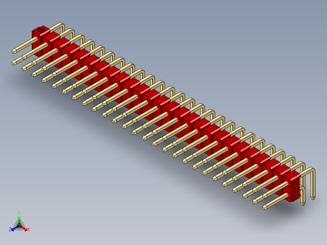 彩色公排针 100mil 2.54mm 系列-DS1022_red_2x26p_100mil_TypeD_rev1.0正等轴测图