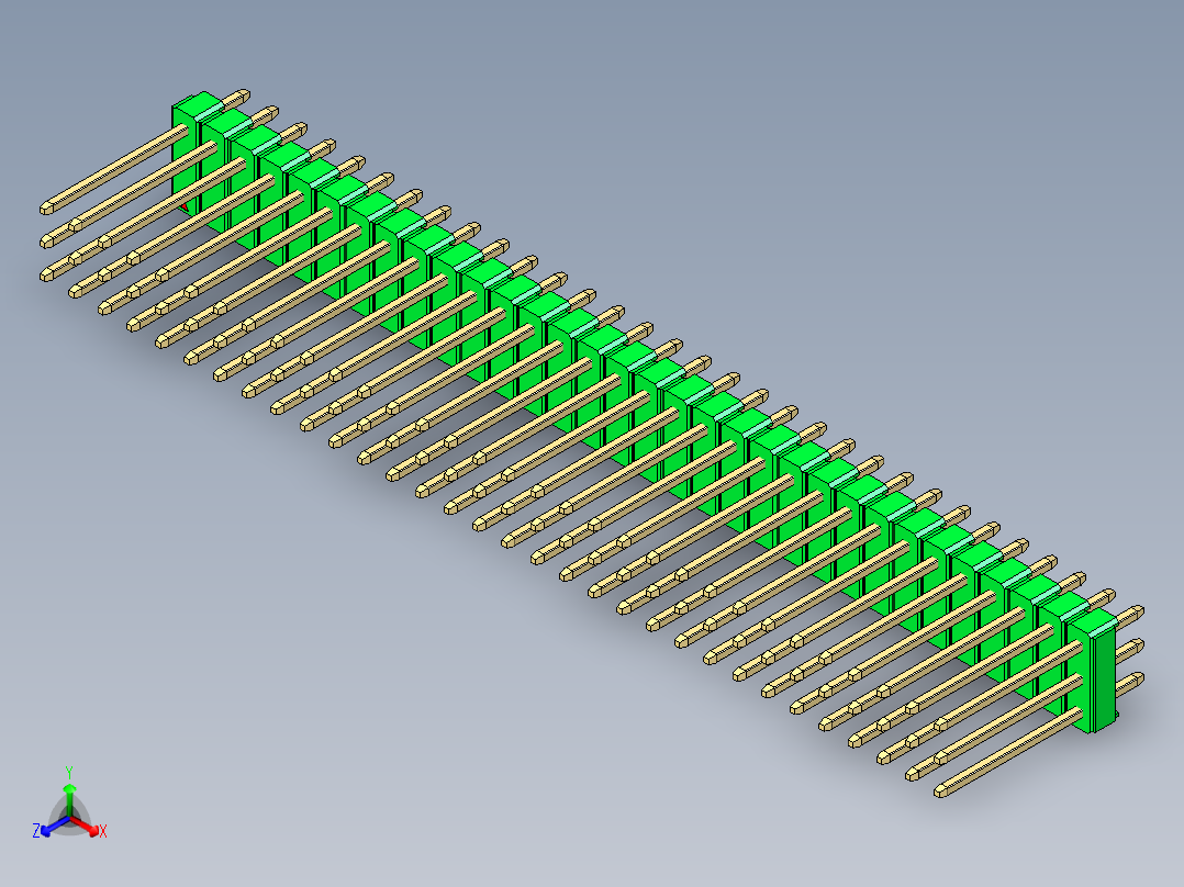 彩色公头100mil（2.54mm）系列-DS1021_green_3x32p_100mil_Type5_rev1.0正等轴测图