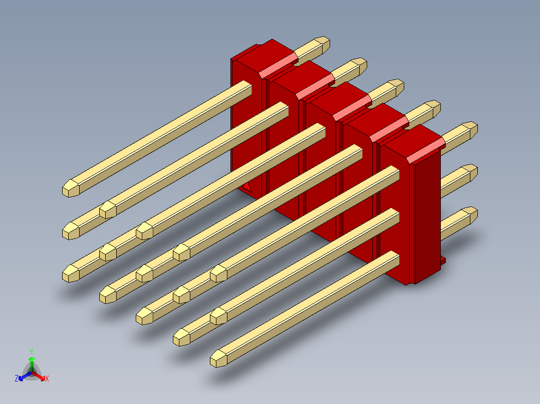 彩色公头100mil（2.54mm）系列-DS1021_red_3x05p_100mil_Type5_rev1.0正等轴测图