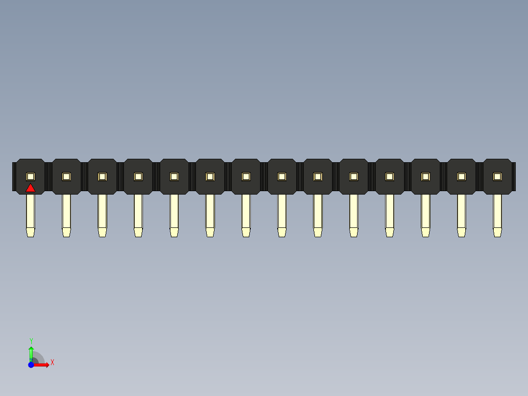 彩色公排针 100mil 2.54mm 系列-DS1022_black_1x14p_100mil_TypeD_rev1.0前视图
