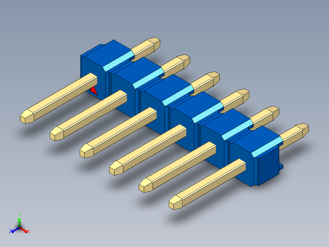 彩色公头100mil（2.54mm）系列-DS1021_blue_1x06p_100mil_Type1_rev1.0正等轴测图