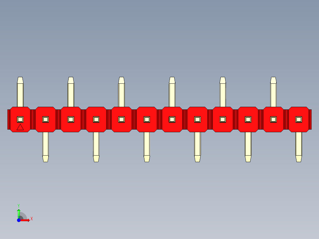 彩色公排针 100mil 2.54mm 系列-DS1022_red_12p_100mil_Type_SMT_R1_rev1.0前视图