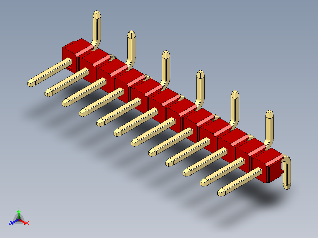 彩色公排针 100mil 2.54mm 系列-DS1022_red_12p_100mil_Type_SMT_R1_rev1.0正等轴测图