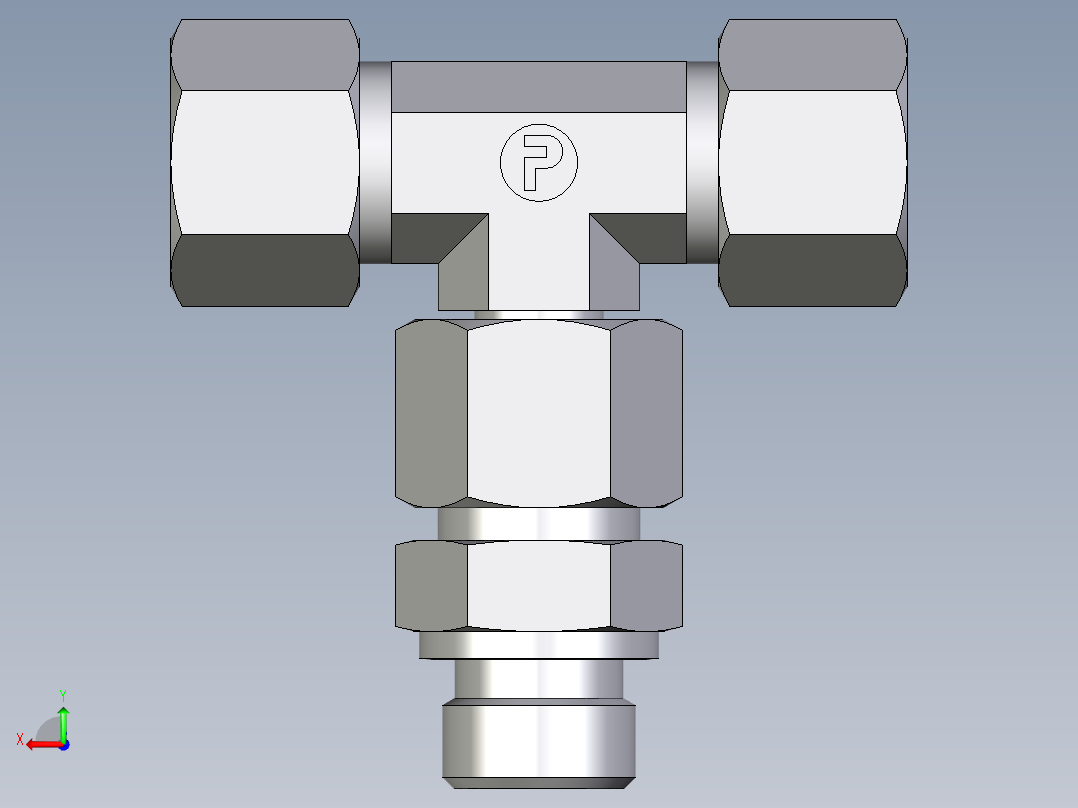 卡套式工业通用硬管接头EO_Assembled_adjustable_standpipe_branch_tee_EVT14SR71后视图