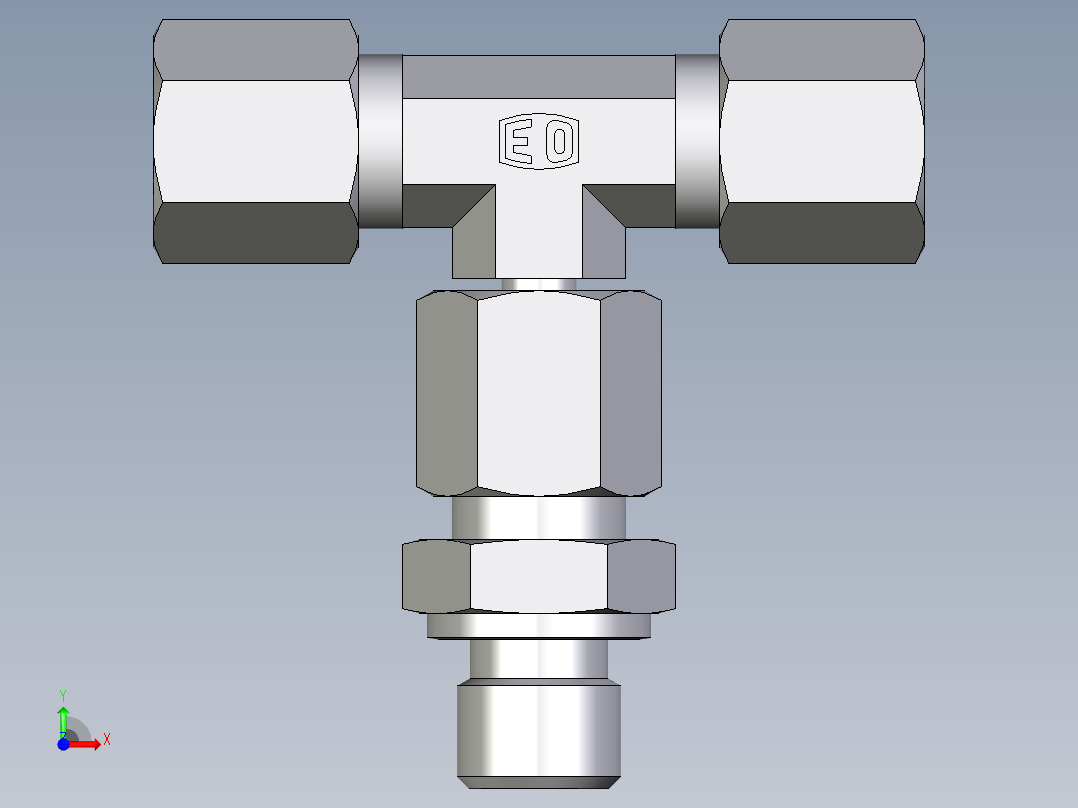 卡套式工业通用硬管接头EO_Assembled_adjustable_standpipe_branch_tee_EVT06SR71前视图