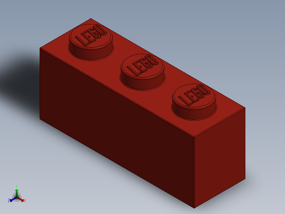 乐高套装 4421基本积木-362221 Bright Red Brick 1 x 3.SLDPRT正等轴测图