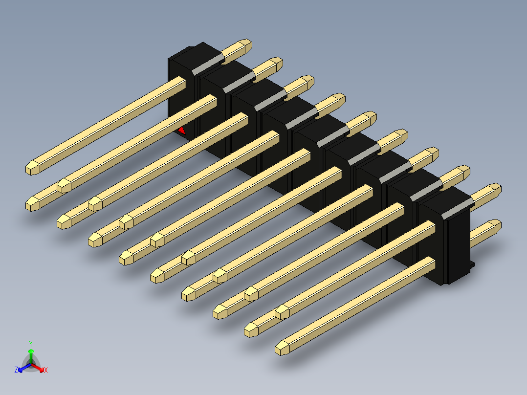彩色公头100mil（2.54mm）系列-DS1021_black_2x09p_100mil_Type5_rev1.0正等轴测图