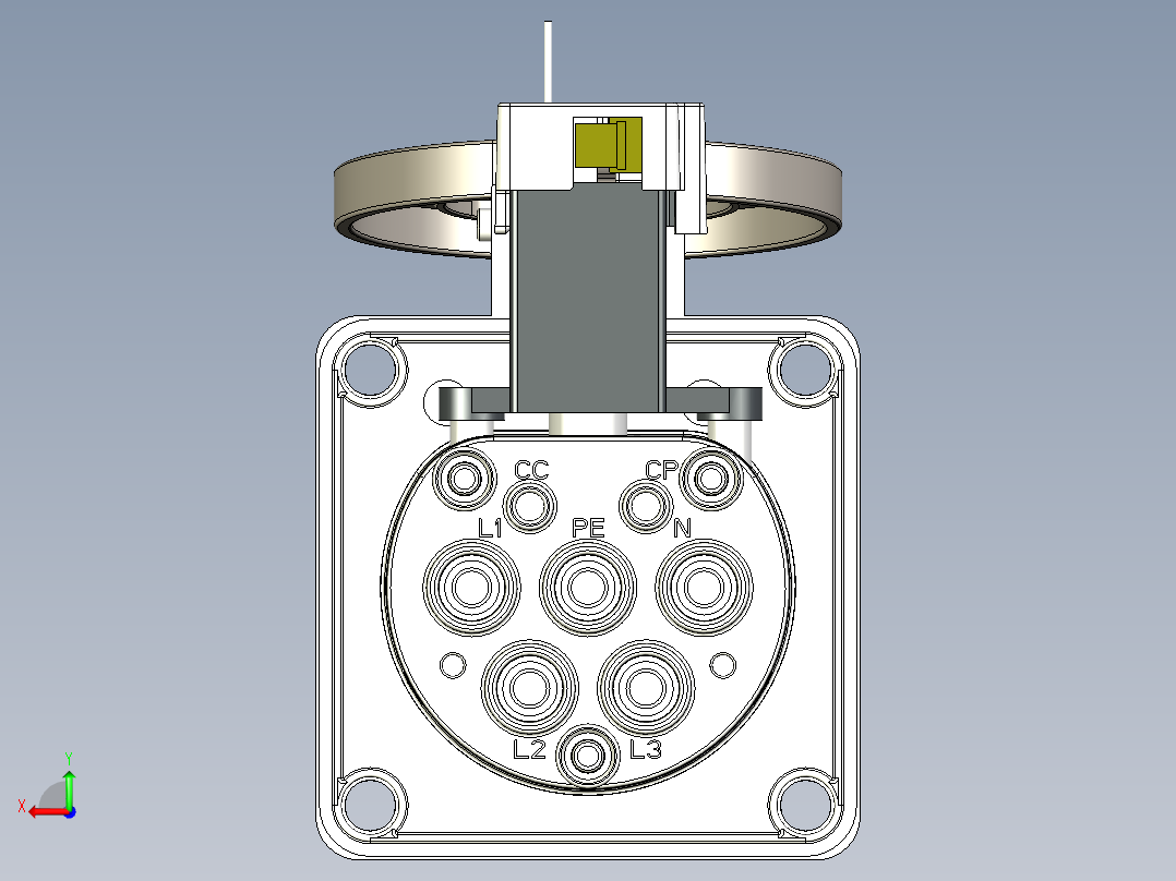 电动汽车充电插座三维模型后视图