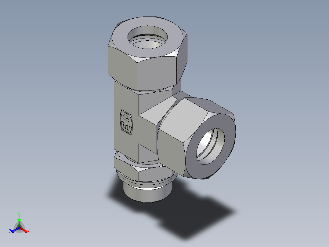 卡套式工业通用硬管接头EO_Adjustable_locknut_run_tee_LEE18LMCF正等轴测图