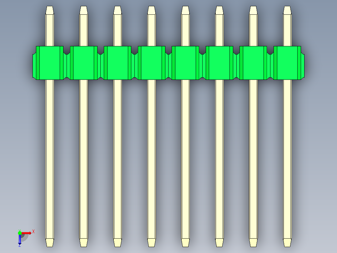 彩色公头100mil（2.54mm）系列-DS1021_green_2x08p_100mil_Type5_rev1.0俯视图