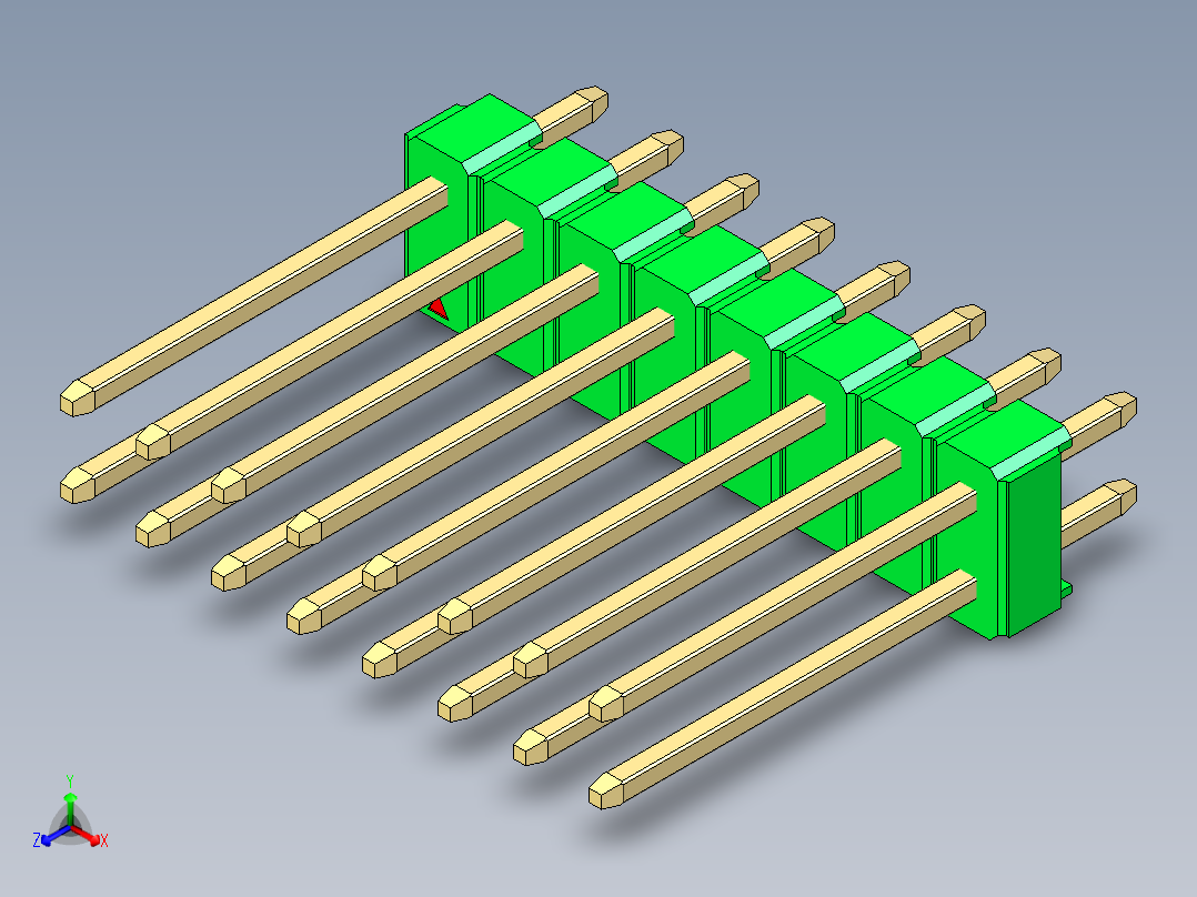 彩色公头100mil（2.54mm）系列-DS1021_green_2x08p_100mil_Type5_rev1.0正等轴测图