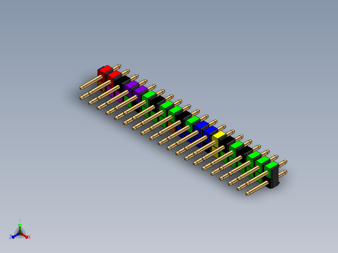 彩色公头100mil（2.54mm）系列-DS1021-100mil(2.54mm)-ForRaspberryPi_Arduino-colored-REV1.0 正等轴测图