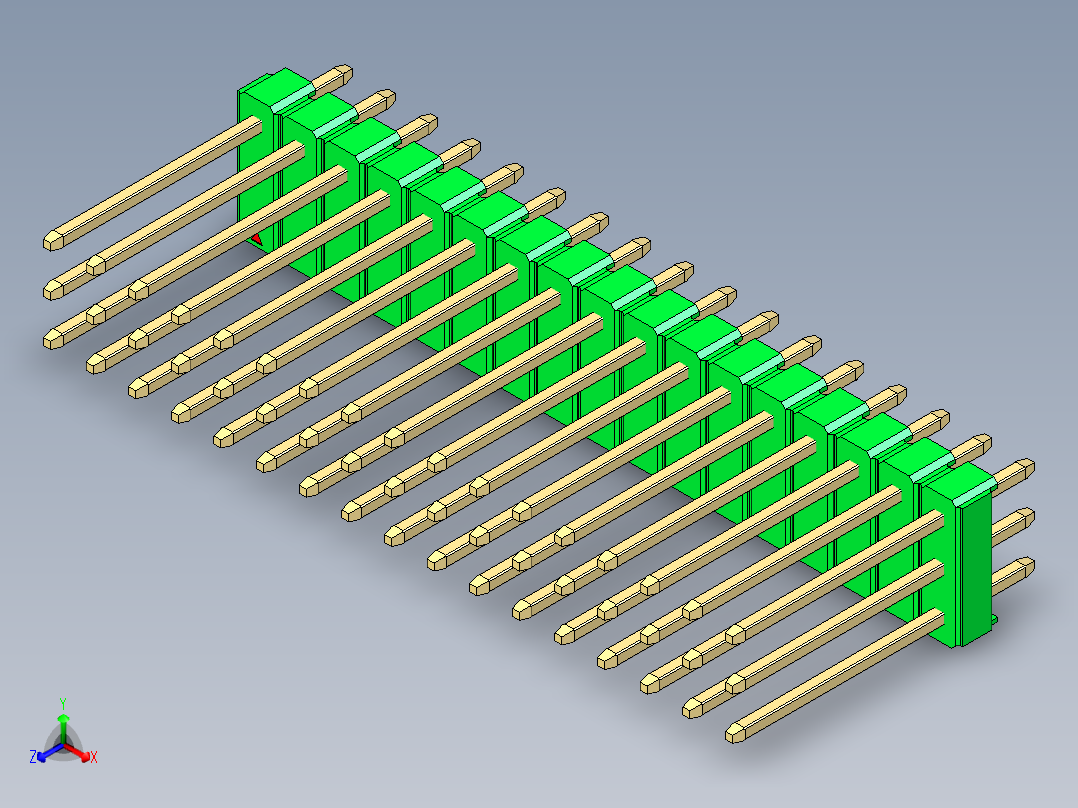 彩色公头100mil（2.54mm）系列-DS1021_green_3x17p_100mil_Type5_rev1.0正等轴测图